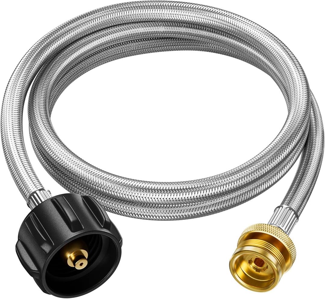 Propane Hose Adapter, 5 FT Braided Hose for Coleman Stoves, Charbroil Portable Grill, Blackstone 17" 22" Tabletop Griddles, Weber Q Grills, Buddy Heater - Converts 1 lb to 20 lb Tanks (5 Feet-Upgraded)