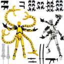 T13 3D Action Figure Set (Assembly Completed) 2 Pcs, 3D Printed Multi-Jointed, Titan 13 Action Figures, Multi-Articular Lucky Mobile Robot Nova,Desktop Decorations for Game Lovers Toys (Gold Sliver)