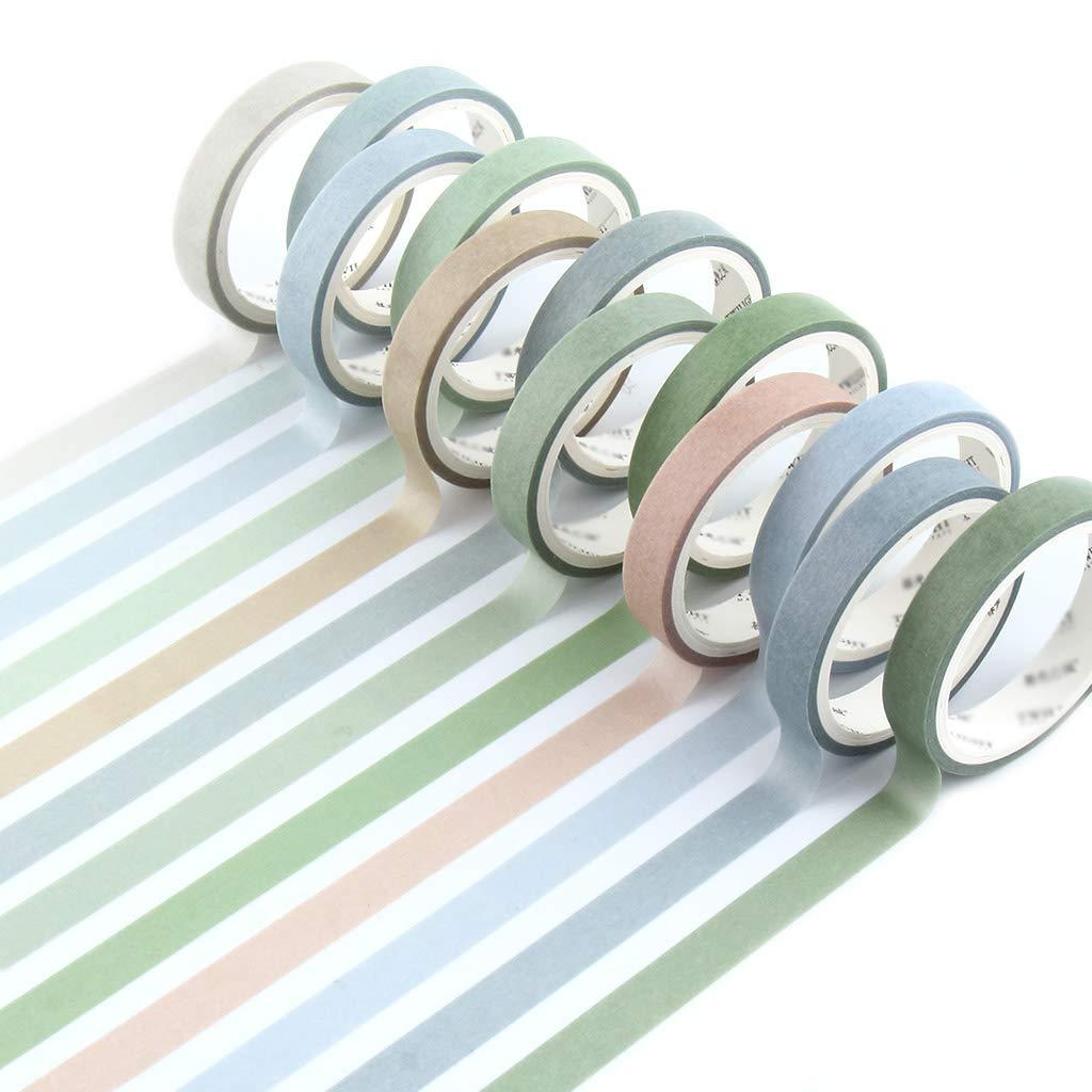 YUBBAEX 12 Rolls Washi Tape Set Natural Color Decorative Tapes for Arts, DIY Crafts, Journals, Planners, Scrapbook, Wrapping Wide -Salty Morandi- (Salty, 8mm x 12 Rolls)