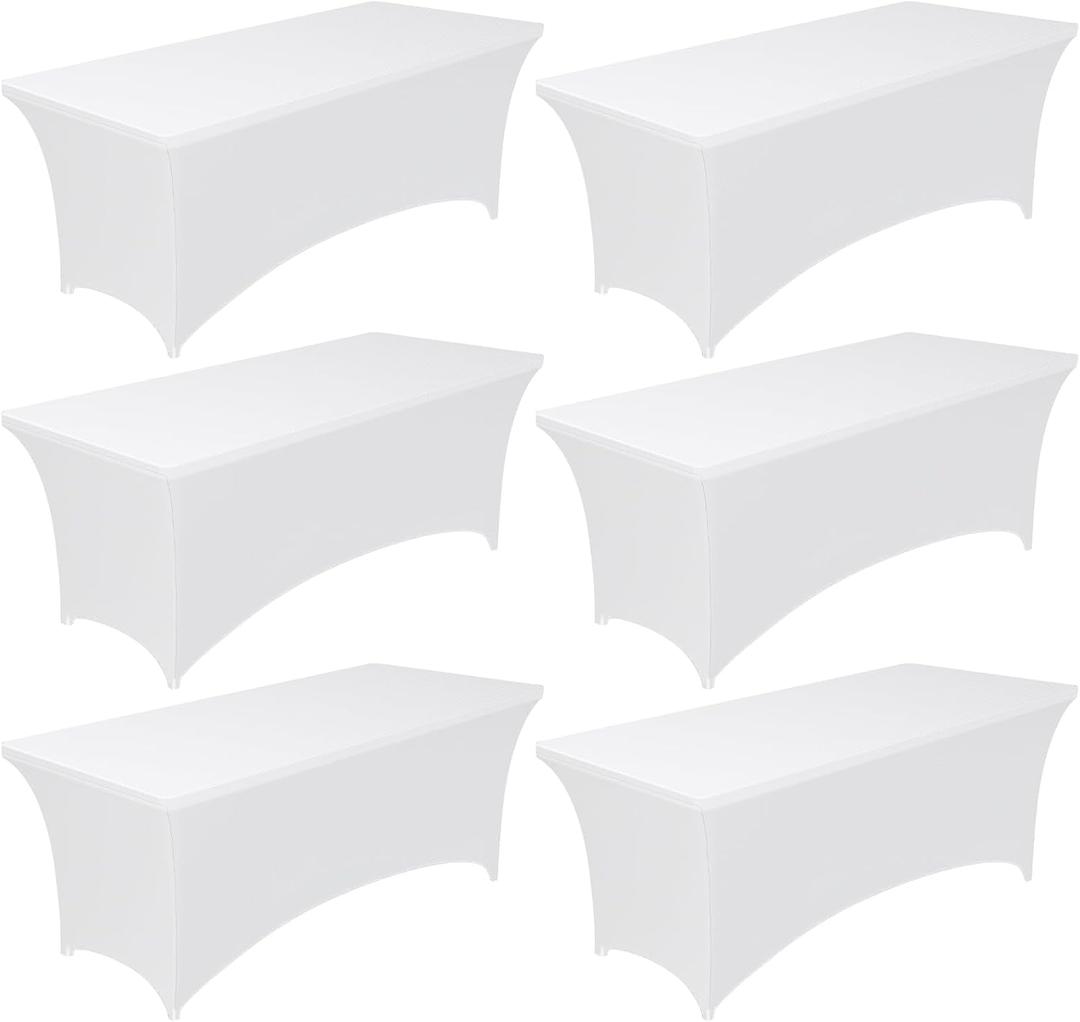 Pureegg Spandex Tablecloth 6ft - 6 Pack, Fitted and Stretch Table Cover for Rectangle Tables, Wrinkle-Resistant and Secure Fabric for Outdoor, Picnic, Party, Wedding, Banquet and Birthday, White
