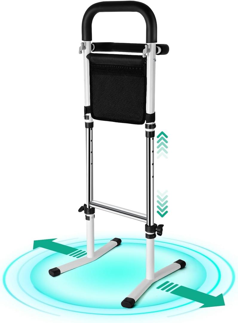 Stand Assist Aid for Elderly - Mobility Aid for Seniors with 5-Level Height Adjustment, 300Lbs Capacity & Dual Handrails for Safe Toilet and Couch Use, Includes Storage Pouch for Convenience