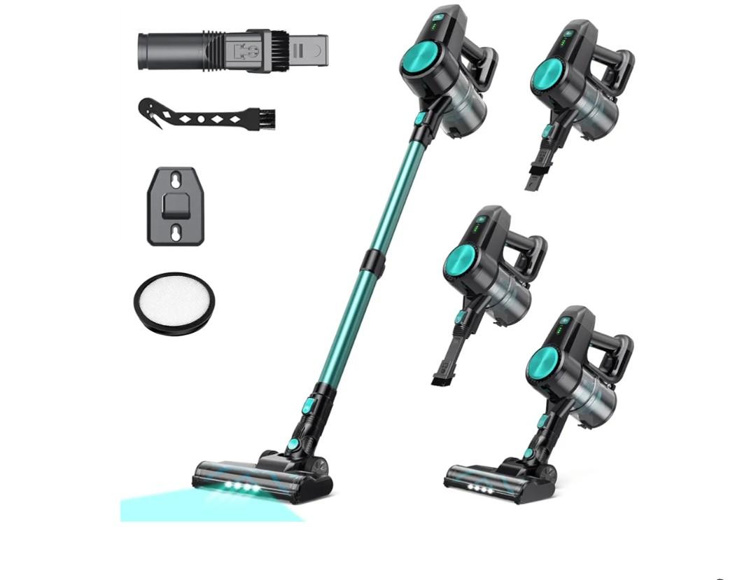 N3T Cordless Vacuum Cleaner,Wireless Stick Vacuum with 40mins Runtime,Self-Standing,Anti-Tangle Brush,Rechargeable Lightweight Vacuum Cleaner for Home,Hardwood Floor,Pet Hair, Carpet-Teal