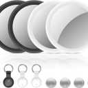 New Air Tracker Tags 4 Pack with Holder, Bluetooth Item Finder Work with Apple Find My APP (iOS Only), Easy Battery Replacement, Smart Keys Finder and Item Locator for Keys,Wallet,Pet (2Black+2White)