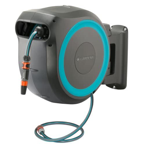 GARDENA (18630) Retractable Garden Hose Reel 115' x 1/2" Wall Mounted, Automatic Retraction & Length Lock for Easy Watering. Heavy Duty Swivel Bracket 180°, Includes Nozzle. Made in Europe