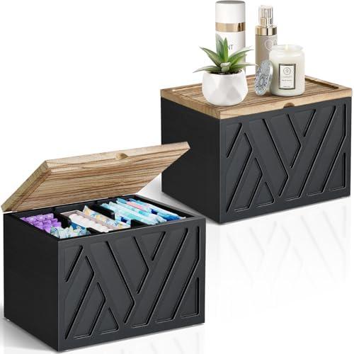 2 PCS Tampon Holder for Bathroom Decor, Feminine Product Organizer with Lid, Shark Week Tampon Storage, Wood Pad and Tampon Organizer for Toilet Organizer, Bathroom Accessories Box for Girl Stuff