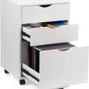 HollyHOME 3-Drawer Wood File Cabinet, Under Desk Cabinet for Home Office, Rolling Storage Shelf for Home, Printer Stand, for A4, Letter-Size, 11.8in Hanging File Folders, White
