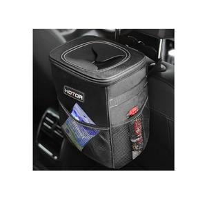 HOTOR Car Trash Can with Lid and Storage Pockets - 100% Leak-Proof Organizer, Waterproof Garbage Can, Multipurpose Trash Bin for Car, 2 Gallons, Black