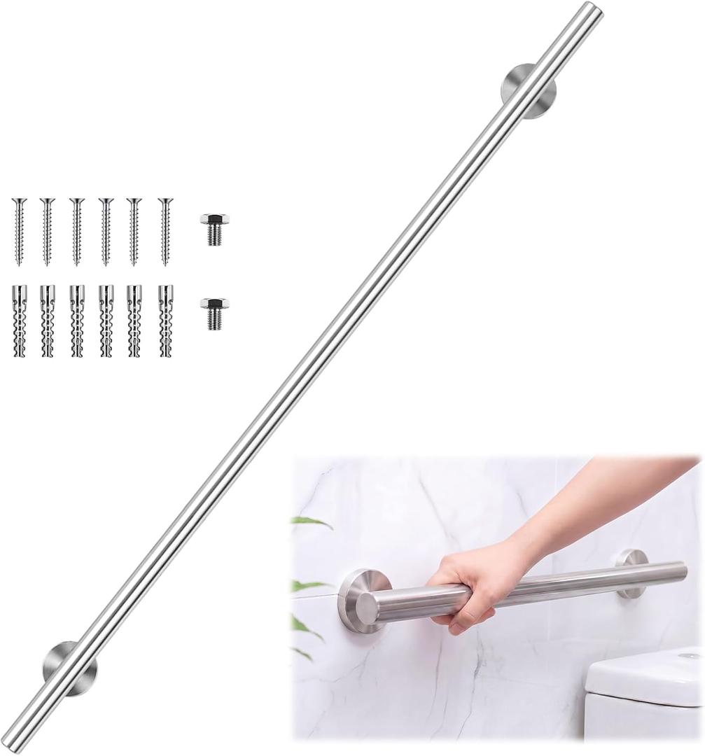 Zonon 1 Pcs 57 inch Grab Bar for Bathroom Wide Safety Stainless Steel Front Porch Stairs Railing Straight Shower Handle for Handicapped or Elderly (Simple Style,Silver)