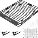 Wildroad Roof Rack Cargo Basket, Upgraded 4 Fence Wide Car Roof Basket, 64"x 50"x 4" Universal Car Top Carrier Basket with Super Duty Bungee Cargo Net and Ratchet Straps Fits for SUV Truck Cars