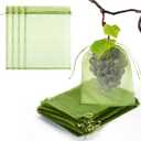 50 PCS 8X12 inches Fruit Protection Bags, Fruit Bags for Fruit Trees, Green Netting Fruit Cover Bags Drawstring Mesh Fruit Protectors Pest Barrier for Fruit Trees Veggies Garden