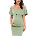 Jezero Women's Maternity Dress Off Shoulder Ruffle Sleeveless Bodycon Dress for Baby Shower Light Green (XL)
