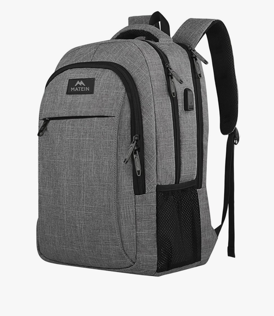 MATEIN Travel Laptop Backpack, Business Anti Theft Slim Sturdy Laptops Backpack with USB Charging Port, Water Resistant College School Computer Bag Gift for Men & Women Fits 15.6 Inch Notebook, Grey