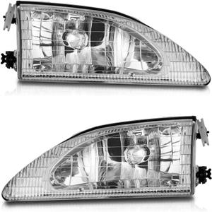 WEELMOTO Halogen Headlights for 1994-1998 Ford Mustang (w/Cobra) Headlight Assembly Pair Replacement for 1994 1995 1996 1997 1998 Driver and Passenger Side Chrome Housing