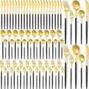 60 Pieces Stainless Steel Tableware Set Silverware Set Flatware Cutlery Utensils Spoon Fork Knives Service for 12 for Home Restaurant Apartment and Kitchens(Black Gold)