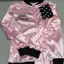 Lixinya Women's 50s Ladys Pink Satin Jacket Jacket with Neck Scarfs Halloween Cosplay Costume (S)