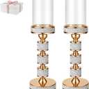 15.9" Tall Pillar Candle Holder with Wind Proof, Metal Hurricane Holders, Crystal Candle Holders for Table Centerpieces, Home Decor, Wedding, Dining Table (2, Gold, for Pillar Candles up to 3"x5")