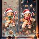 Christmas Window Clings 2 Sheets Gingerbread Man Window Decals Xmas Windows Stickers for Winter Party with Cane Candy Bow Designs for Home Office Windows Glass Mirror Decor