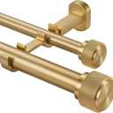 1-1/8 inch Double Curtain Rod - Premium Nonadjustable 144in/12ft Drapery Rods - Heavy Duty Dual Curtain Rods for Windows - Aluminum Finials & Adjustable Concealed Mounting Bracket - Brushed Gold