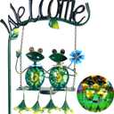 Solar Lights Outdoor Waterproof, Frog Swing Garden Decor, Frog Decorative Stake with Welcome Sign Landscape Patio Yard Gifts for Women Mom (48 inch)