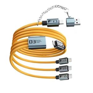 100W 4FT 4-in-1 USB A to USB C Lightning Charging Cable,Fast Charging& Data Transfer,Multi Functional Lightning/Type C/USB A Cords Combo for iPhone/Android/Samsung/iPad/MacBook,Yellow