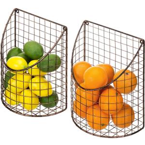 MyGift Antique Copper Metal Wire Wall Mounted Home and Kitchen Pantry Basket Organize, Fruit Basket and Produce Storage Bins, Set of 2 (Bronze)