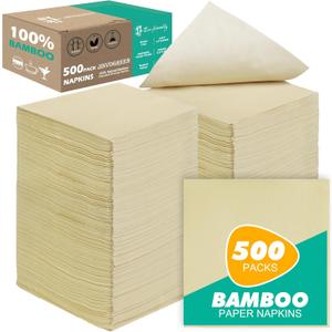 500 Count Bamboo Cocktail Napkins Disposable 2-Ply 5.3 x 5.3 Inch Folded, Eco friendly Compostable Beverage Paper Napkins Bulk for Bars, Lunch, Parties, Restaurant and Everyday Use