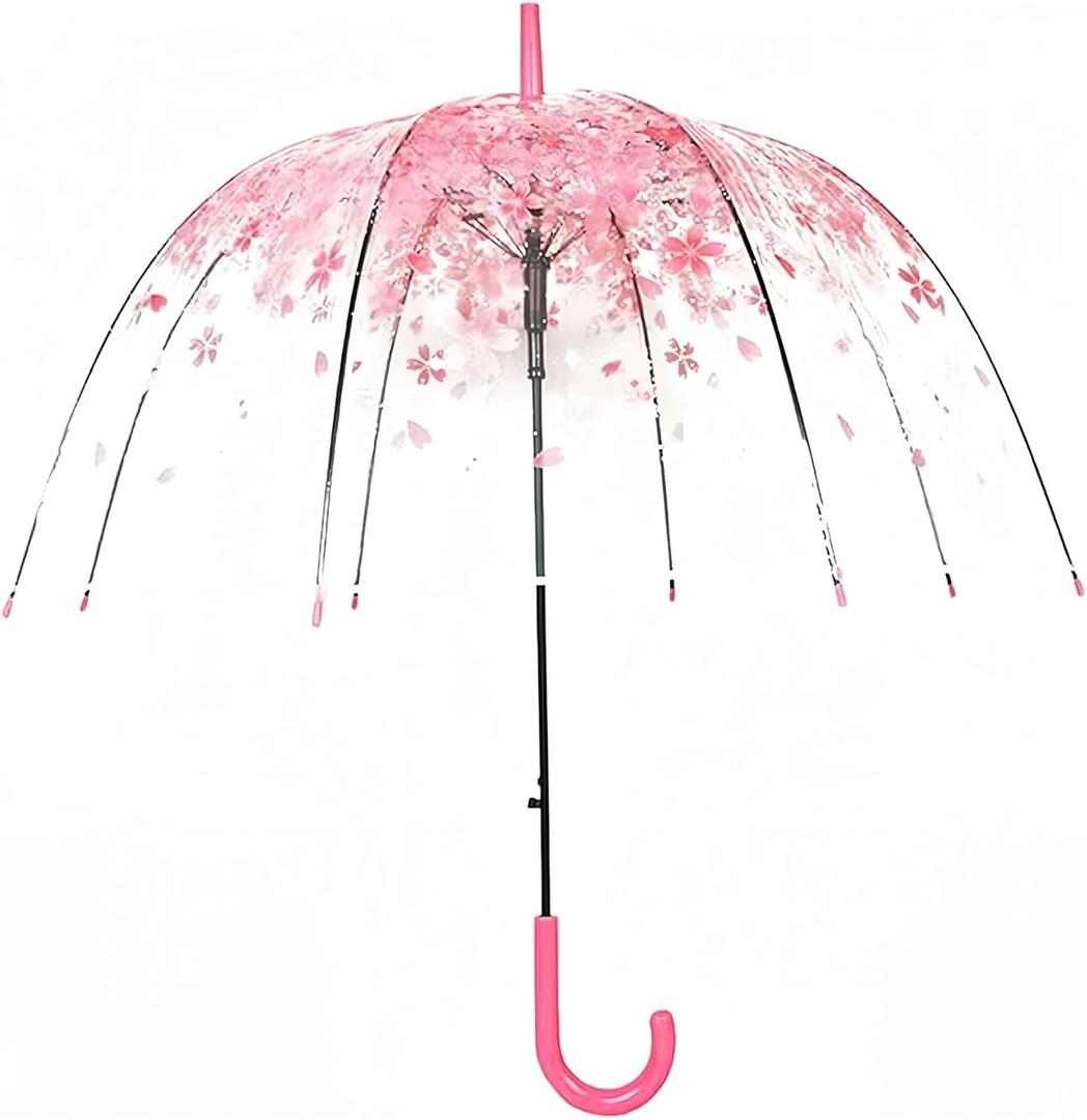 Clear Bubble Umbrella  See Through, Rain & Windproof Umbrella for Weddings, Prom, Graduation and Outdoor Events - Automatic Open, Crook Handle, Clear Dome (Pink) Clear Bubble Umbrella  See Through, Rain & Windproof Umbrella for Weddings, Prom, Graduation and Outdoor Events - Automatic Open, Crook Handle, Clear Dome (Pink)