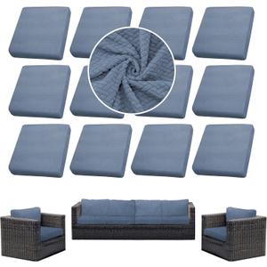 Outdoor Cushion Covers Set, 12PCS Patio Furniture Couch Seat Slipcovers, Replacement for Sofa Sectional Chair (Cover Only) (West Lake Blue)