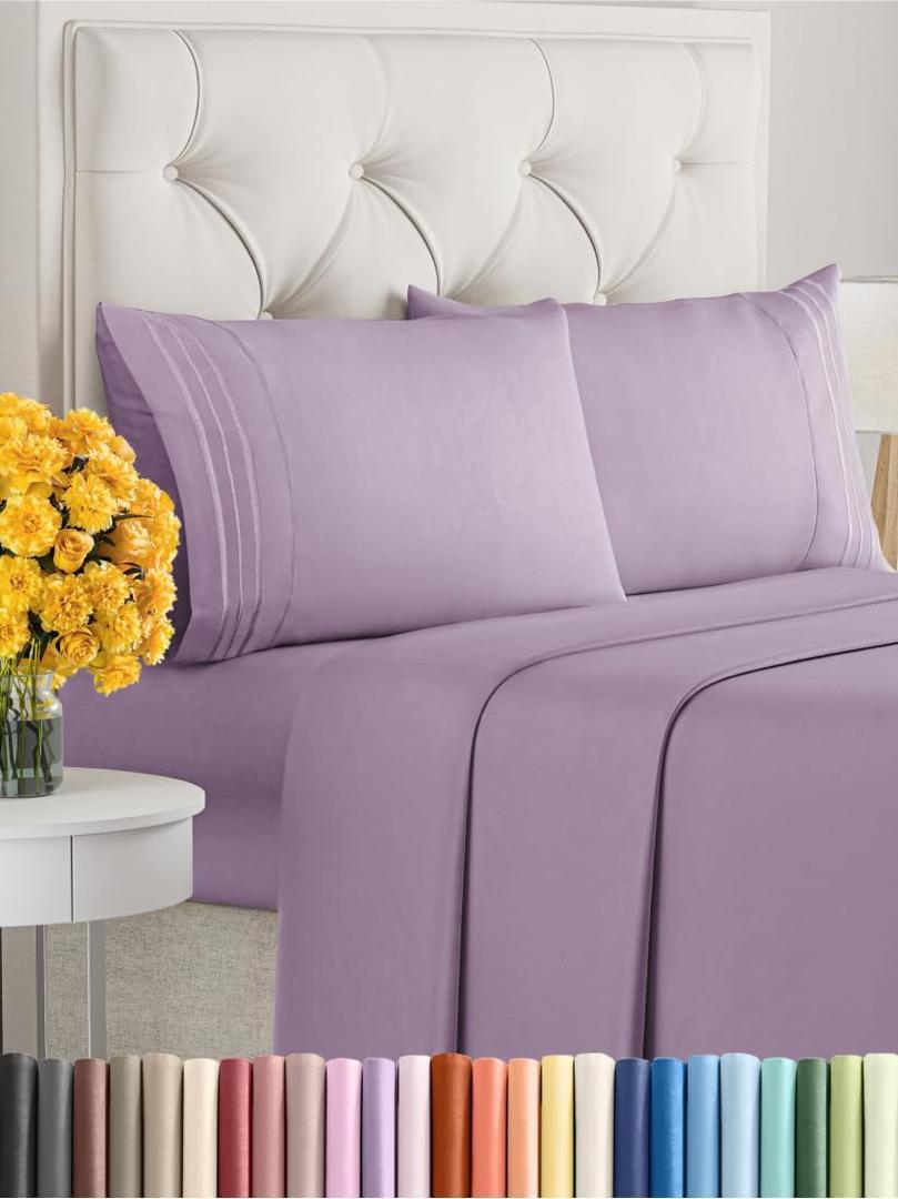 King Size 4 Piece Sheet Set - Extra Soft, Breathable And Cooling Sheets - Hotel Luxury Durable Bed Sheets for Women & Men - Deep Pockets, Easy-Fit & Wrinkle-Free Sheets - Lilac Oeko-Tex Bed Sheet Set
