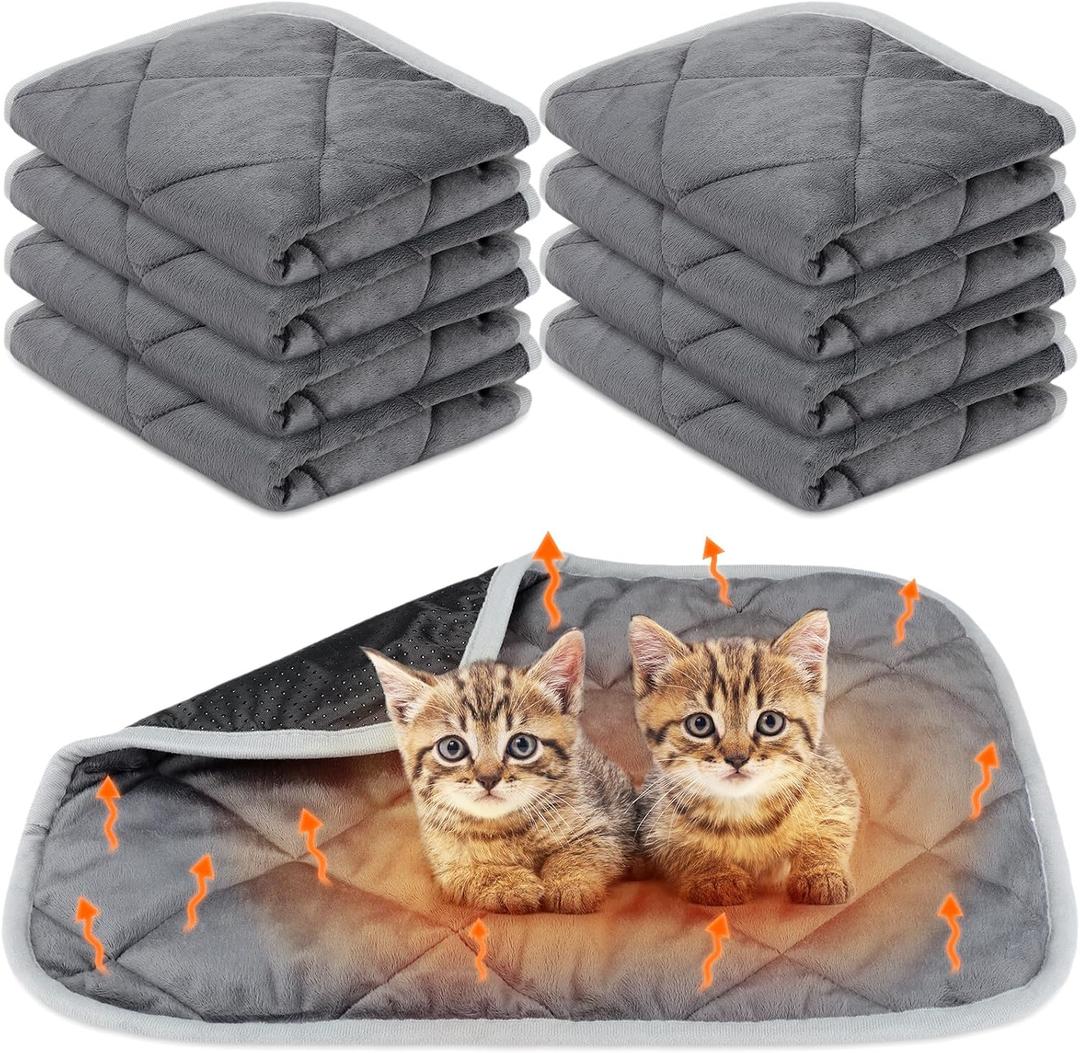8 Pack Self Heating Cat Mat Self Warming Cat Bed Extra Warm Thermal Pet Bed Mat Reflects Body Heat Washable Dog Crate Pad for Indoor Outdoor Pets (Gray,16 x 20 Inch)