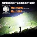WdtPro Rechargeable LED Flashlights High Lumens, Super Bright 90000LM Rechargeable Flashlight with LCD Display, 5 Modes & Waterproof Powerful 10000mAh Handheld Flashlight for Camping Emergency