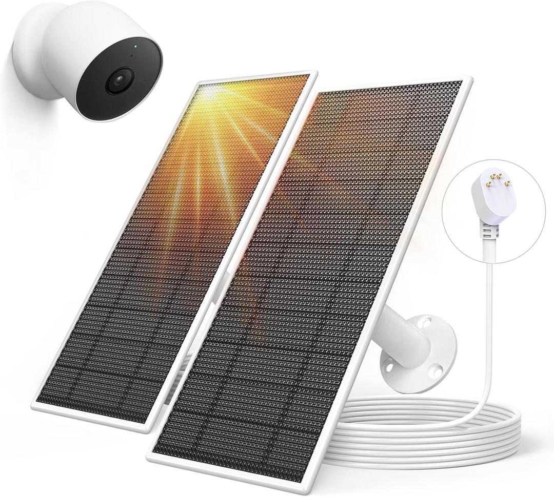 Solar Panel for Google Nest Camera, 5W Solar Power Charger for Nest Camera Outdoor or Indoor(Battery Version), 13.1Ft Fast Charging Cable, IP66 Waterproof, 2 Pack