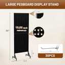 Metal Pegboard Display Stand 66" x 24, Pegboard Shelf with 30 Hooks, 4 Wheels and 4 Leveling Feet, Peg Board Panels Display Rack for Retail Store, Craft Show, Garage, Jewelry Organizer, Black