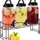 Tanlade 3 Pcs Plastic Drink Dispenser with Stand Beverage Dispenser with Sturdy Metal Base Juice Dispensers for Parties Lemonade Jar Spigot for Weddings Countertop, Each 1 Gallon(Black)