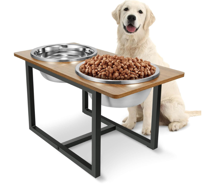 Elevated Dog Bowls for Large Dogs, Raised Dog Bowl Stand with Two X-Large Stainless Steel Bowls for Dogs, 3.5L Capacity, Rustic Walnut