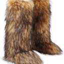 Tall Furry Faux Fur Boots for Women,Winter Snow Fluffy Long Boots for Girls,Knee-High Flat (Brown)