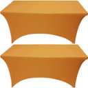 2 Pack 8FT Gold Spandex Tablecloth Stretch Fitted Table Cover for Rectangular Table Event, Wedding, Banquet and Parties