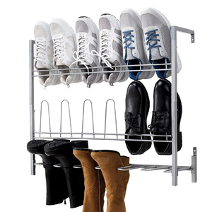 MyGift Premium Silver Metal Hanging Wall Shoe Rack for Walk in Closet, Mudroom and Entryway, Wall Mounted Space Saving Boot and Shoe Rack Organizer, Holds 9 Pairs