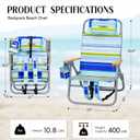 Backpack Beach Chair Wide Seat High Back Folding Camping Chair for Adults 5-Position Recline Supports 400 lbs Portable Chair with Cup Holder Cooler Bag Storage Pouch for Outdoor Lawn Picnic