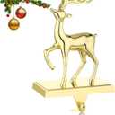 Deer Christmas Stocking Hanger for MantelReindeer Christmas Stocking Holder for Fireplace Mantel Hooks Hanger for Christmas Deer Stockings Clip for Christmas Decoration (Gold Deer)