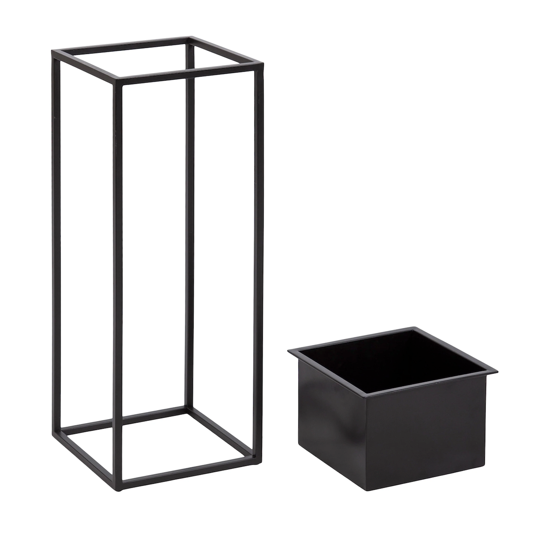 Kate and Laurel Palade Modern One-Piece Metal Outdoor Planter Set, 1 Piece, Black, Metal Indoor or Outdoor Planters with Geometric Base for Patio Plant Decor