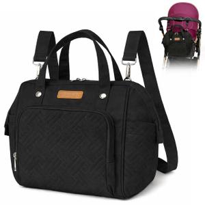FHELAD Small Diaper Bag Backpack, Crossbody Diaper Bag with Insulated Cup Holder & Detachable Shoulder Strap, Convertible Diaper Bag Tote for Short Trip (Black)