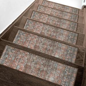 Carpet Stair Treads Non Slip 4PCS, 8" X 30" Edging Stair Runner for Wooden Steps Indoor, Resistant Stair Rug with Reusable TPE Adhesive Backing, Residue Free Mat for Elders, Pets, Terracotta