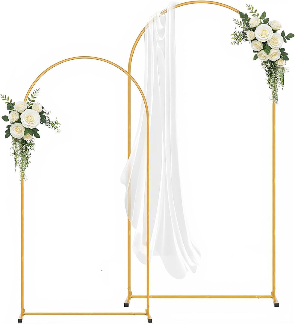 Gold Arch Backdrop Stand Set of 2(7.2FT/6FT),Wedding Arch Backdrop Stand,Balloon Arch Stand Metal Frame for Birthday Wedding Baby Shower Party Garland Ceremony Decor
