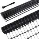 Garden Fence Animals Barrier Set: Ohuhu 3.4x100 FT Plastic Fence Roll with 25-Pack 4 FT Stakes Temporary Safety Netting, Reusable Pool Fencing Snow Fence Poultry Fences for Deer Chicken Dog, Black