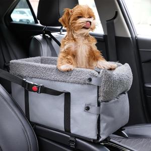 Console Dog Car Seat for Small Dogs,Small Dog Booster Seat for Car Washable Foldable Puppy Car Seat with Safe Protection Hooks Adjustable Straps and Storage Pocket Pet Up to 15lbs