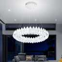 Modern Chrome Crystal Chandelier, 32" Round LED Pendant Lighting Fixture, Luxury Large Crystal Ceiling Light for Dining Room Living Room Foyer Staircase (Silver)