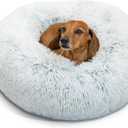 Best Friends by Sheri Original Calming Donut Dog and Cat Bed, Shag Faux Fur, Frost Gray, (23in x 23in) - Anxiety Relief for Pets Up to 25 lbs (Small)