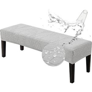 Genina Stretch Jacquard Dining Bench Cover - Anti-Dust Removable Bench Slipcover Washable Bench Seat Protector Cover for Living Room, Bedroom, Kitchen-Light Gray