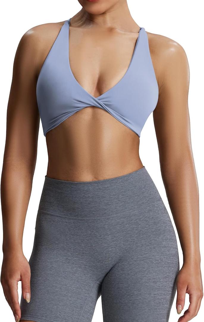 Aoxjox Women's Workout Sports Bras Fitness Backless Padded Sienna Low Impact Bra Yoga Crop Tank Top (Lazuli) S